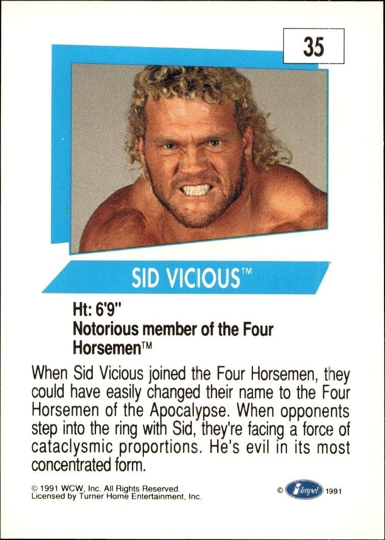 1991 Impel Sid Vicious #35 wrestling trading card back