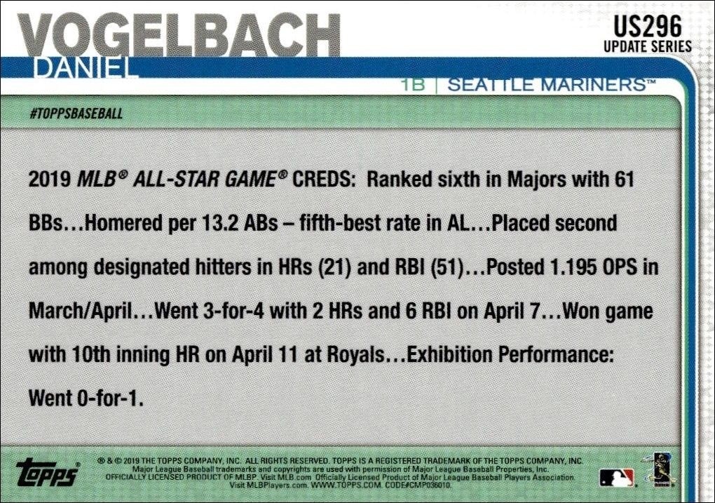 2019 Topps Update Series Daniel Vogelbach #US296 baseball trading card back