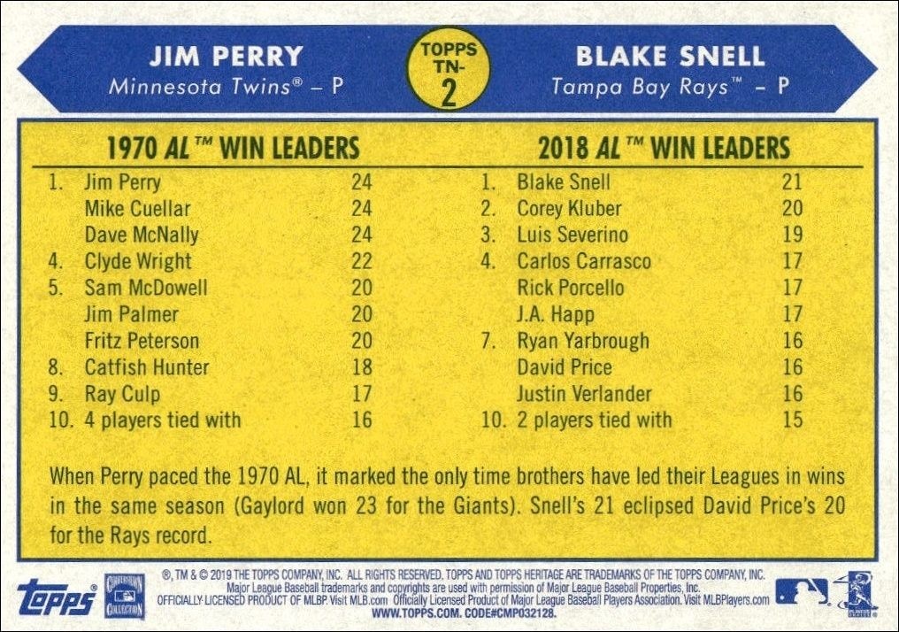 2019 Topps Heritage Jim Perry #TN-2 baseball trading card back