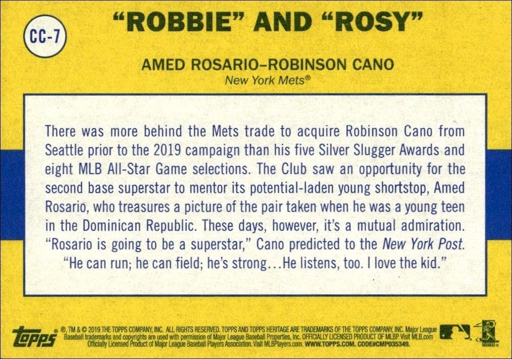 2019 Topps Heritage Amed Rosario #CC-7 baseball trading card back