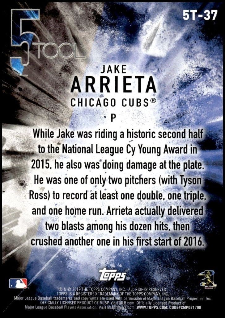 2017 Topps Jake Arrieta #5T-37 baseball trading card back