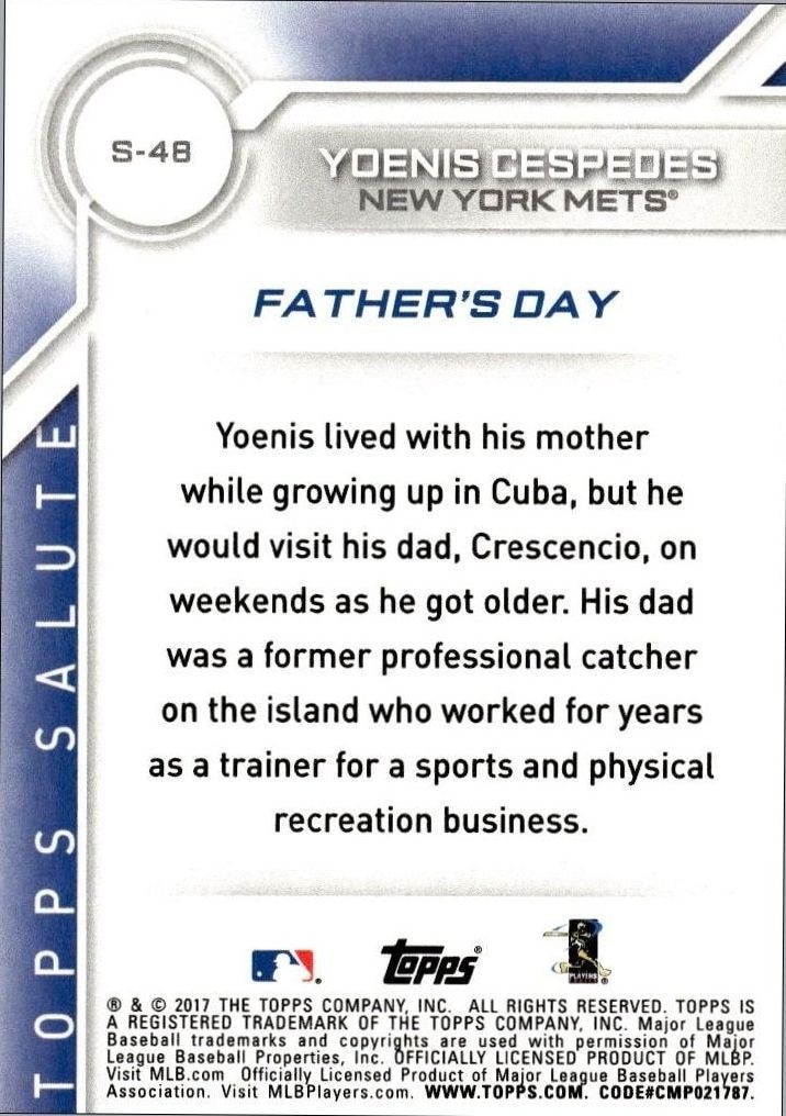 2017 Topps Yoenis Cespedes #S-48 baseball trading card back