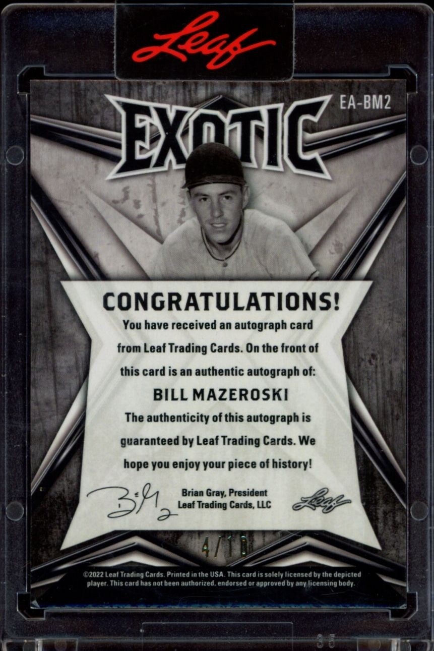 2022 Leaf Exotic Bill Mazeroski #EA-BM2 baseball trading card back
