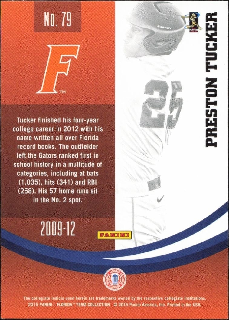 2015 Panini Florida Gators Preston Tucker #79 baseball trading card back