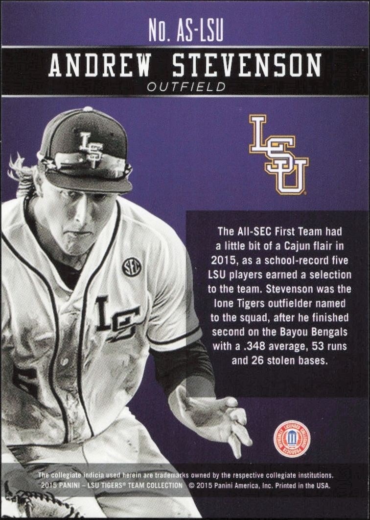 2015 Panini Lsu Tigers Andrew Stevenson #AS-LSU baseball trading card back
