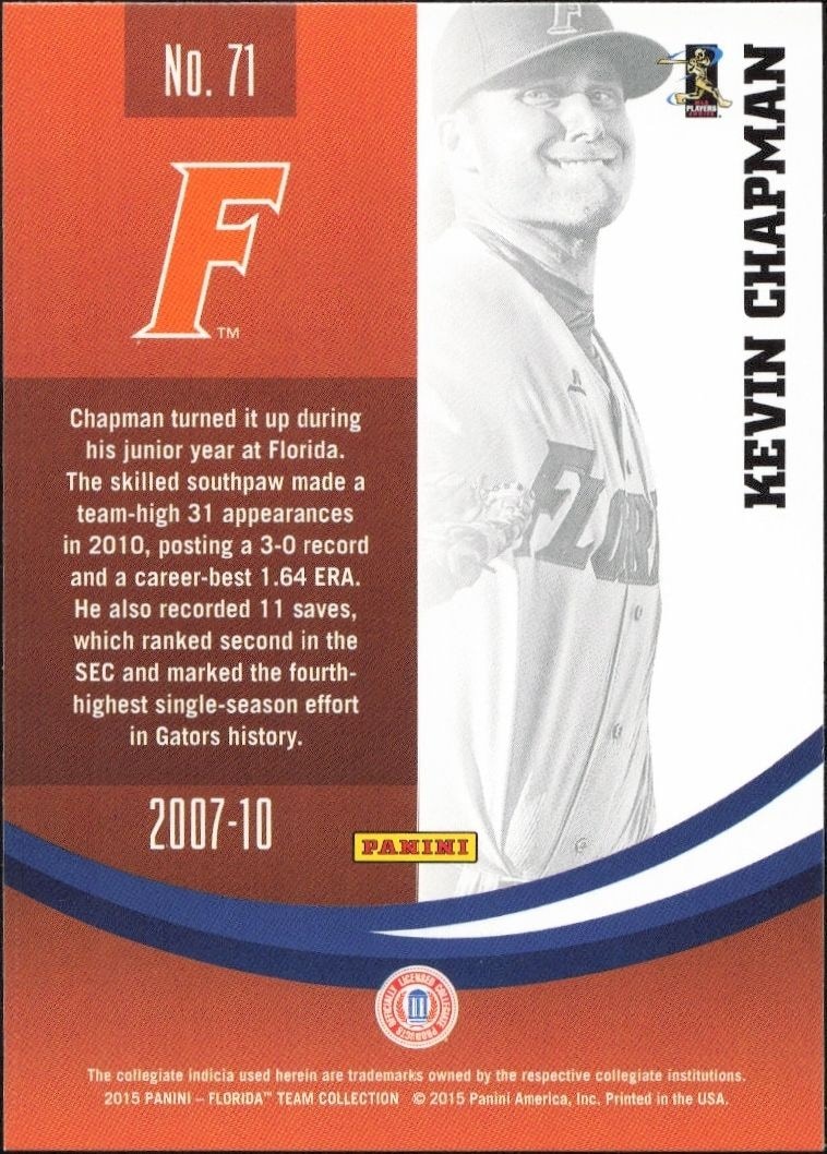 2015 Panini Florida Gators Kevin Chapman #71 baseball trading card back