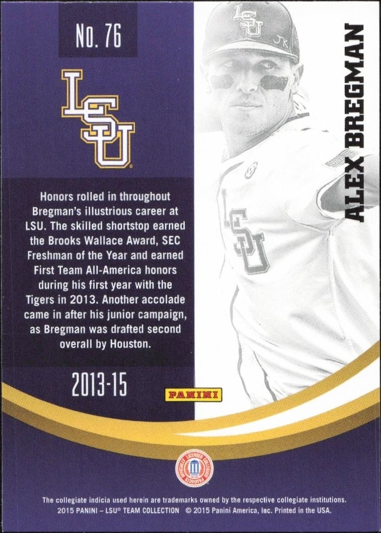 2015 Panini Lsu Tigers Alex Bregman #76 baseball trading card back