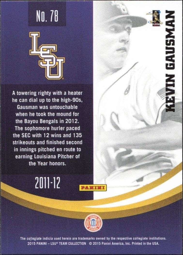 2015 Panini Lsu Tigers Kevin Gausman #78 baseball trading card back