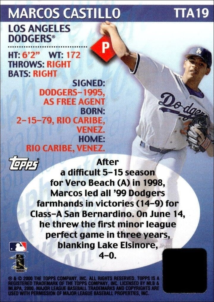 2000 Topps Traded Marcos Castillo #TTA19 baseball trading card back