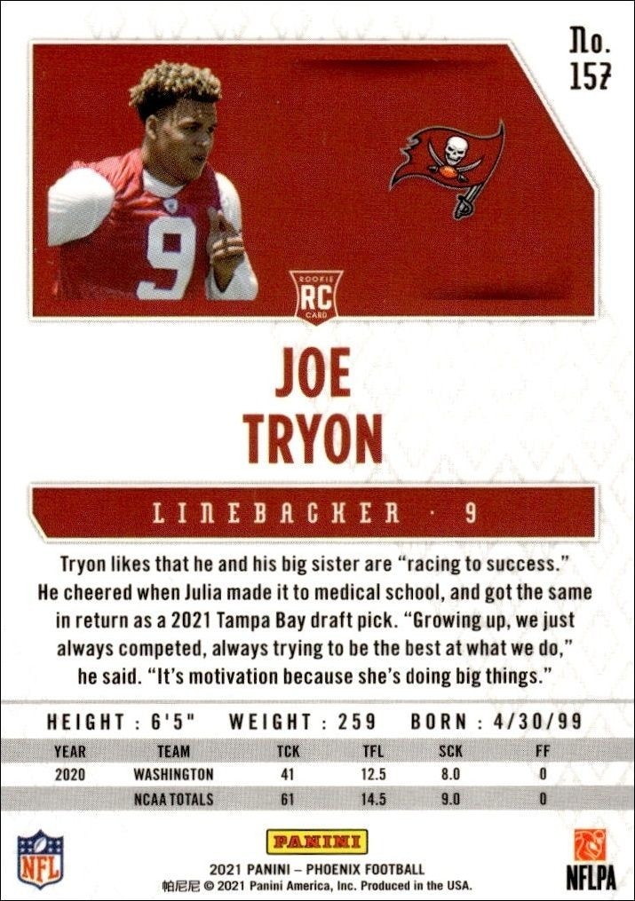 2020 Panini Phoenix Joe Tryon #157 football trading card back