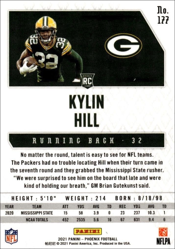 2021 Panini Phoenix Kylin Hill #177 football trading card back