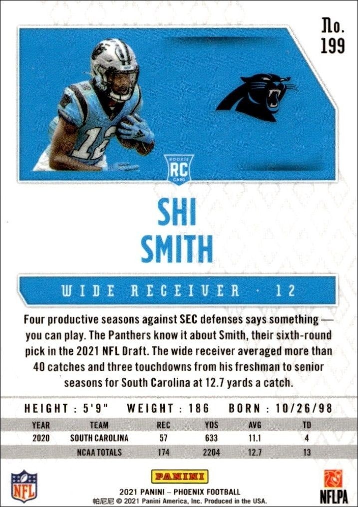 2021 Panini Phoenix Shi Smith #199 football trading card back