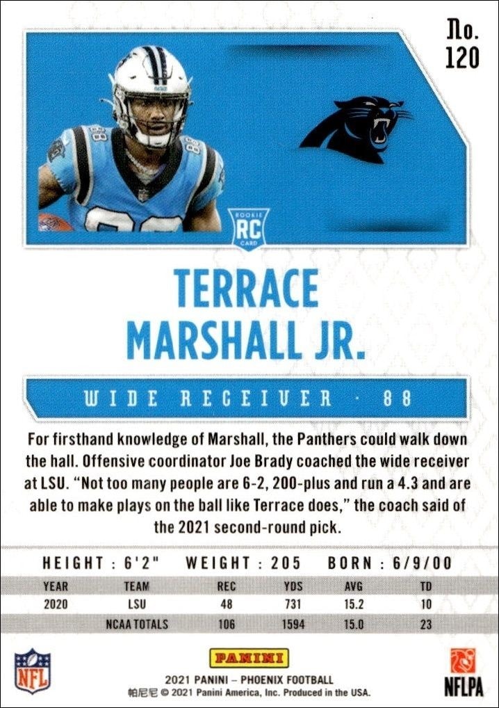 2020 Panini Phoenix Terrace Marshall Jr. #120 football trading card back