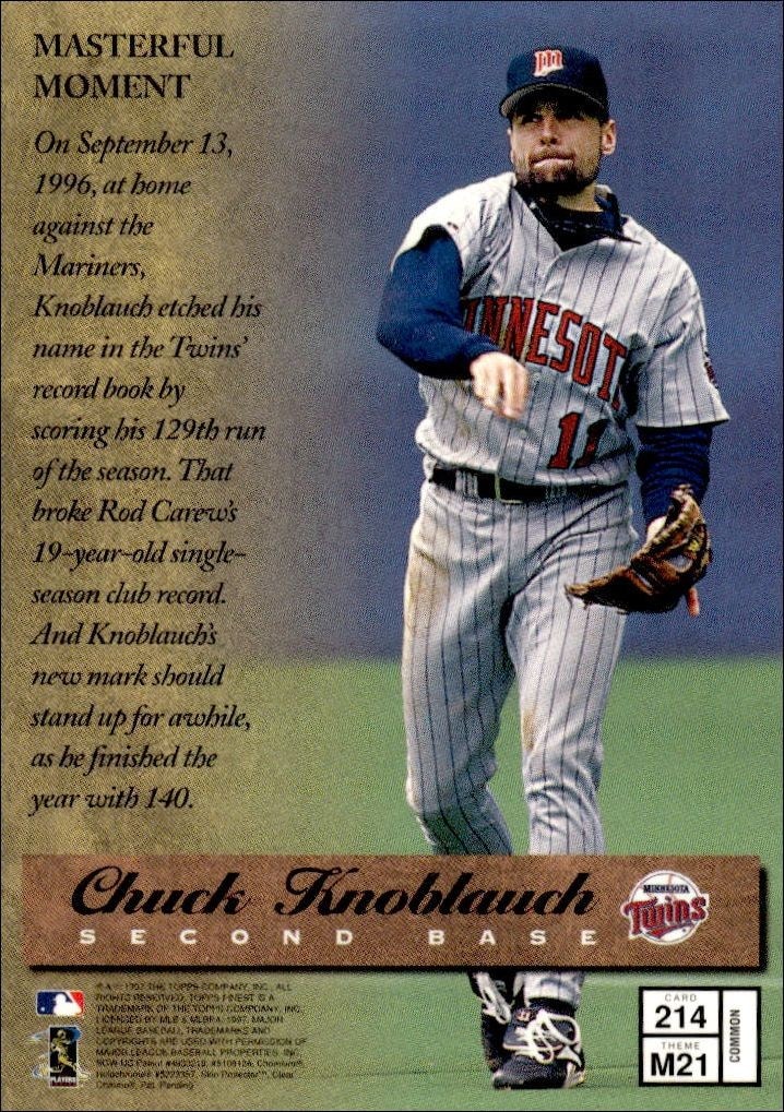 1997 Topps Finest Chuck Knoblauch #214 baseball trading card back