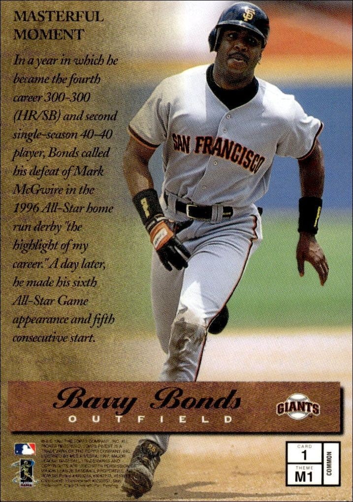 1997 Topps Finest Barry Bonds #1 baseball trading card back
