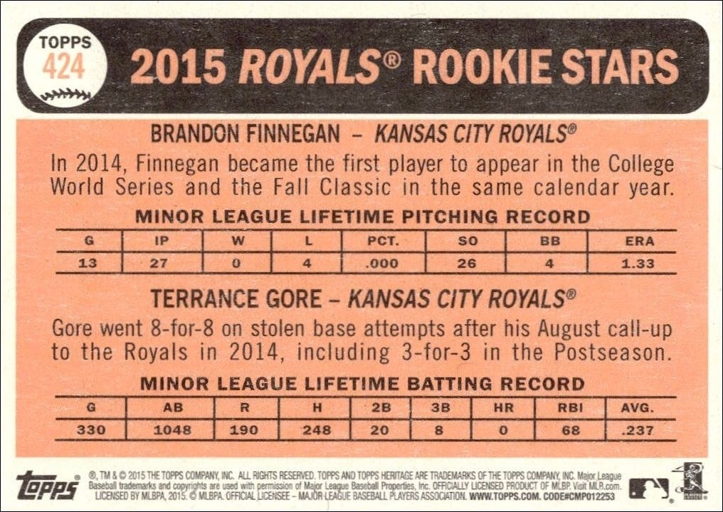 2015 Topps Heritage Brandon Finnegan #424 baseball trading card back