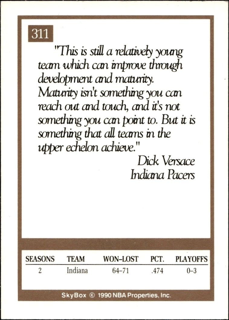 1990-91 Skybox Dick Versace #311 basketball trading card back