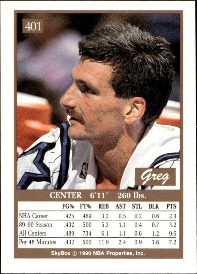1990-91 Skybox Greg Kite #401 basketball trading card back