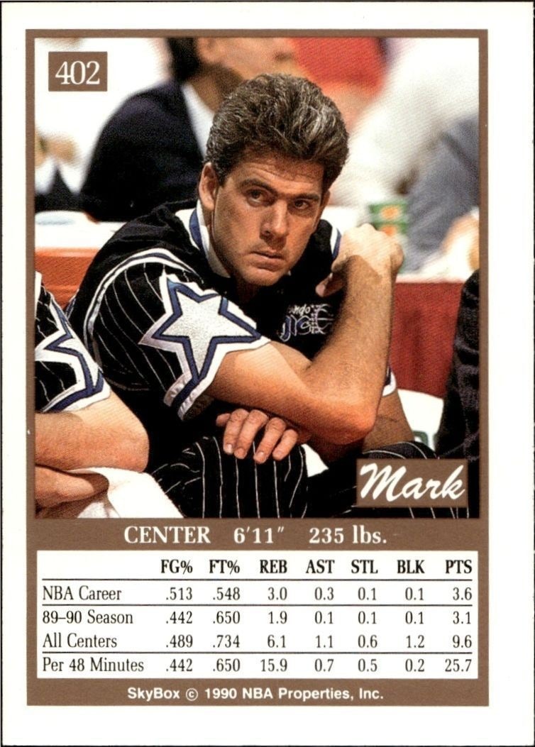1990-91 Skybox Mark McNamara #402 basketball trading card back