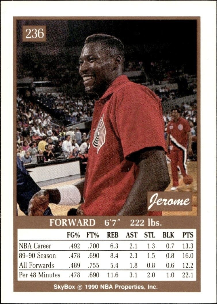 1990-91 Skybox Jerome Kersey #236 basketball trading card back