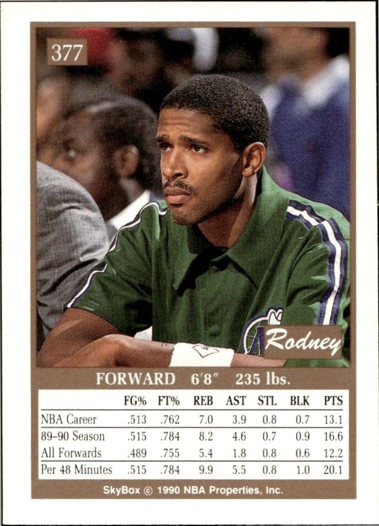 1990-91 Skybox Rodney McCray #377 basketball trading card back