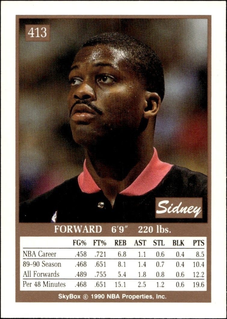 1990-91 Skybox Sidney Green #413 basketball trading card back