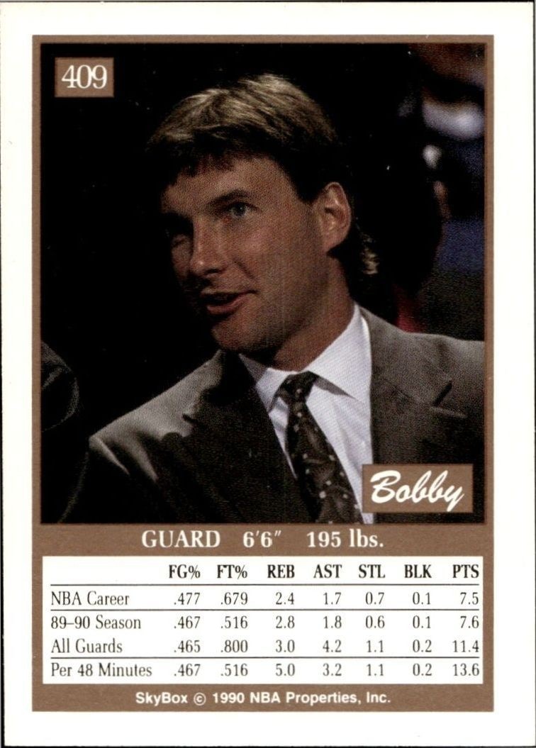 1990-91 Skybox Bobby Hansen #409 basketball trading card back