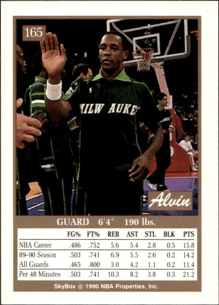 1990-91 Skybox Alvin Robertson #165 basketball trading card back
