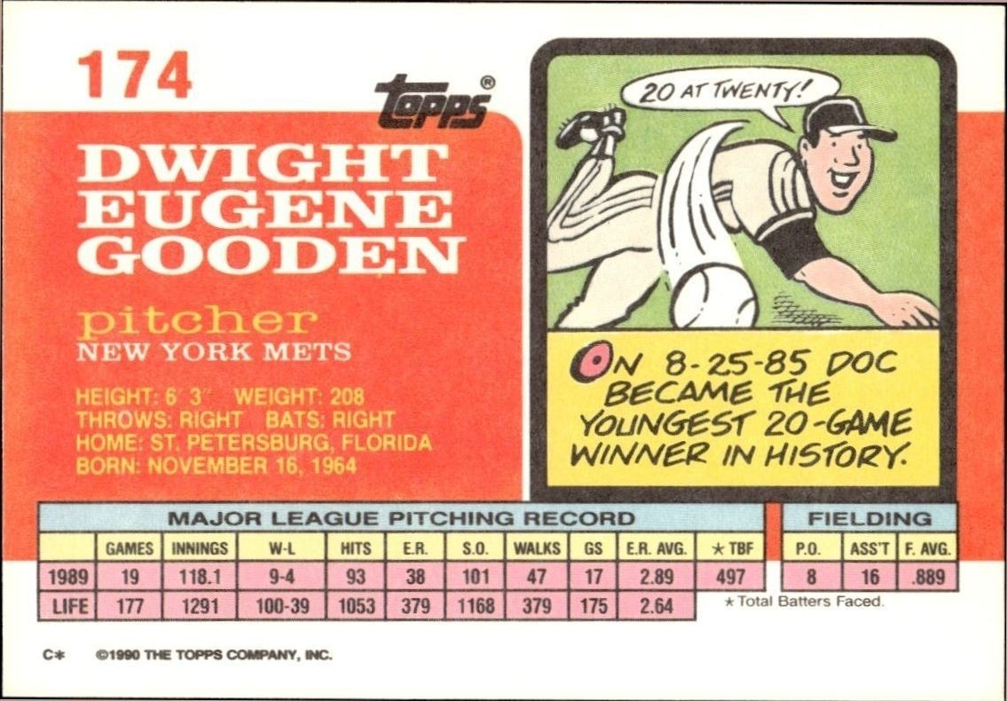 1990 Topps Big Doc Gooden #174 baseball trading card back