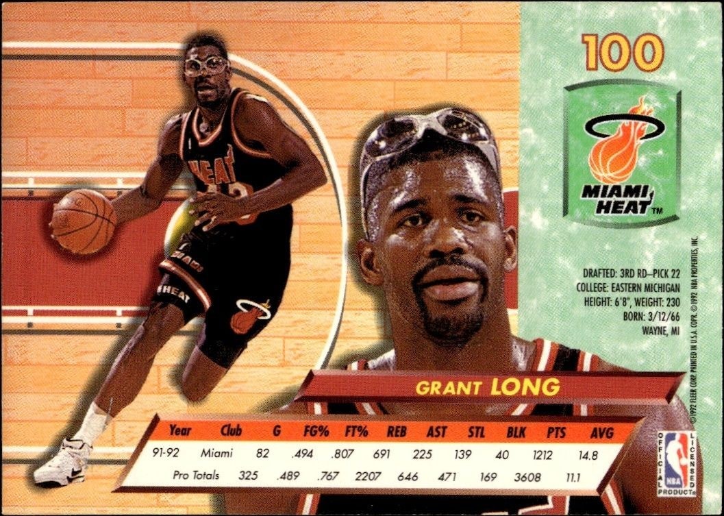 1992-93 Fleer Ultra Grant Long #100 basketball trading card back