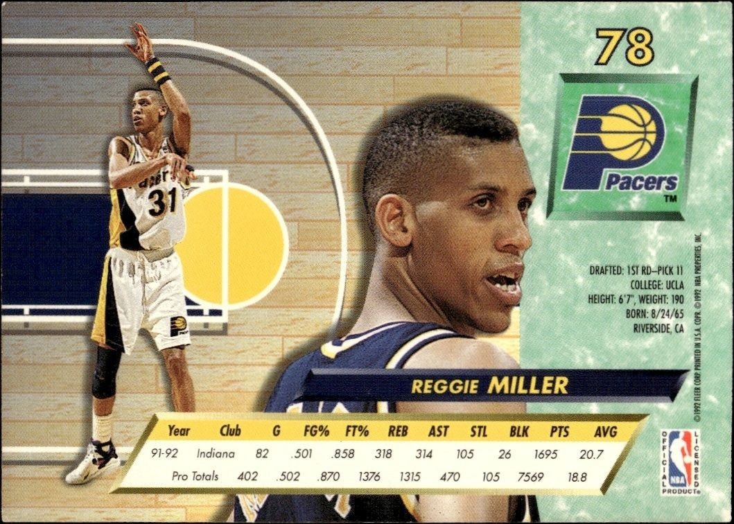 1992-93 Fleer Ultra Ultra Reggie Miller #78 basketball trading card back