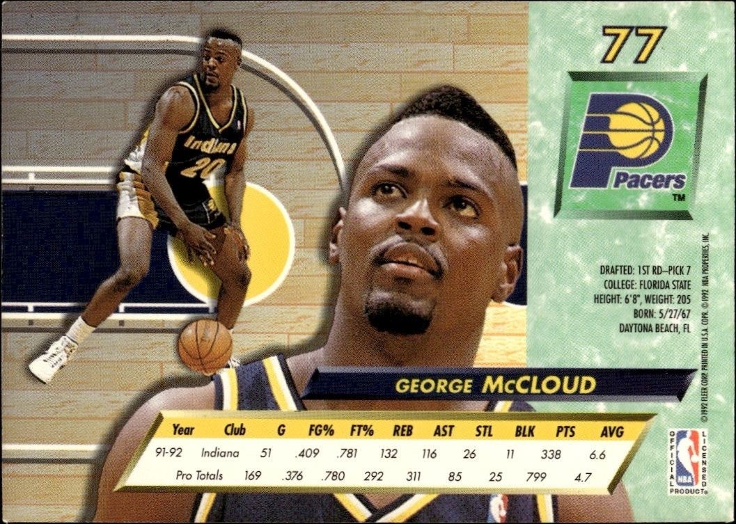 1992-93 Fleer Ultra George McCloud #77 basketball trading card back