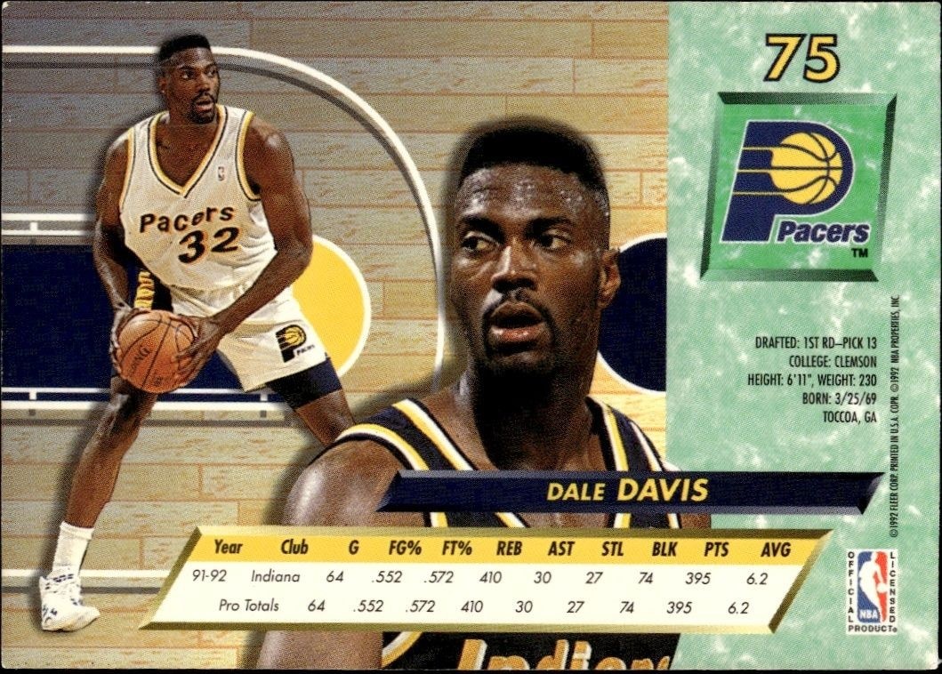 1992-93 Fleer Ultra Dale Davis #75 basketball trading card back