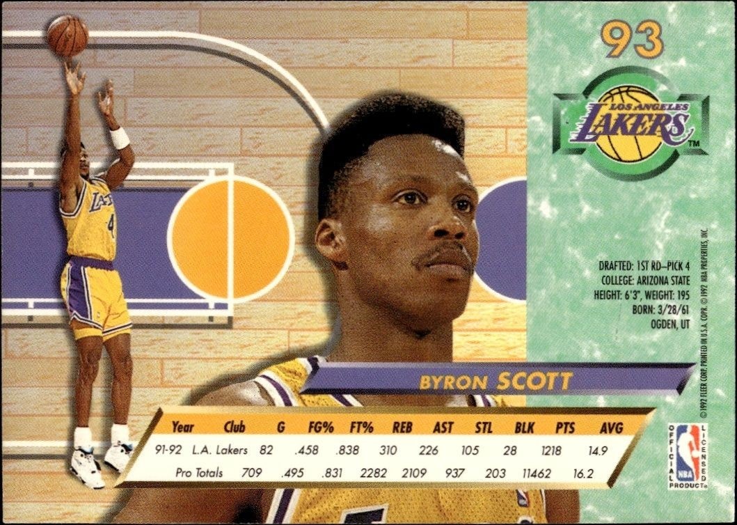 1992-93 Fleer Ultra Byron Scott #93 basketball trading card back