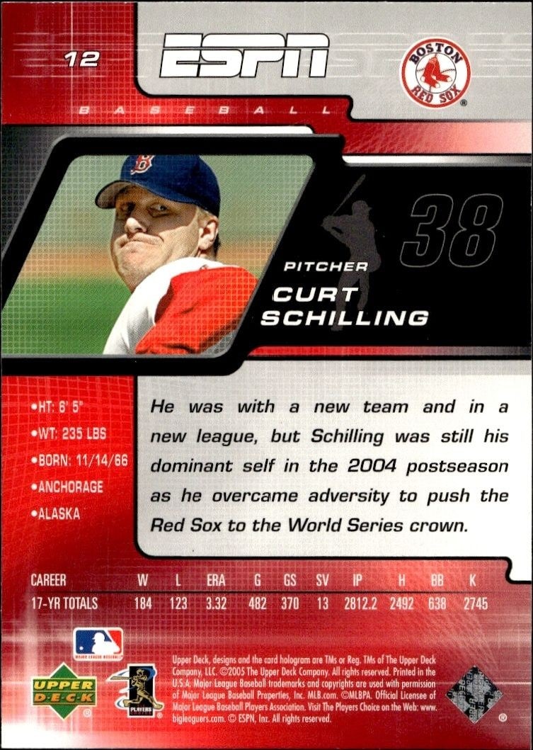 2005 Upper Deck ESPN Curt Schilling #12 baseball trading card back