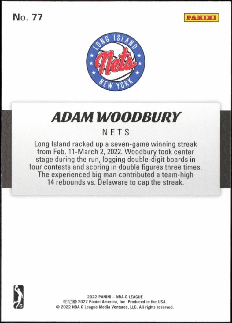 2021-22 Panini NBA G League Adam Woodbury #77 basketball trading card back