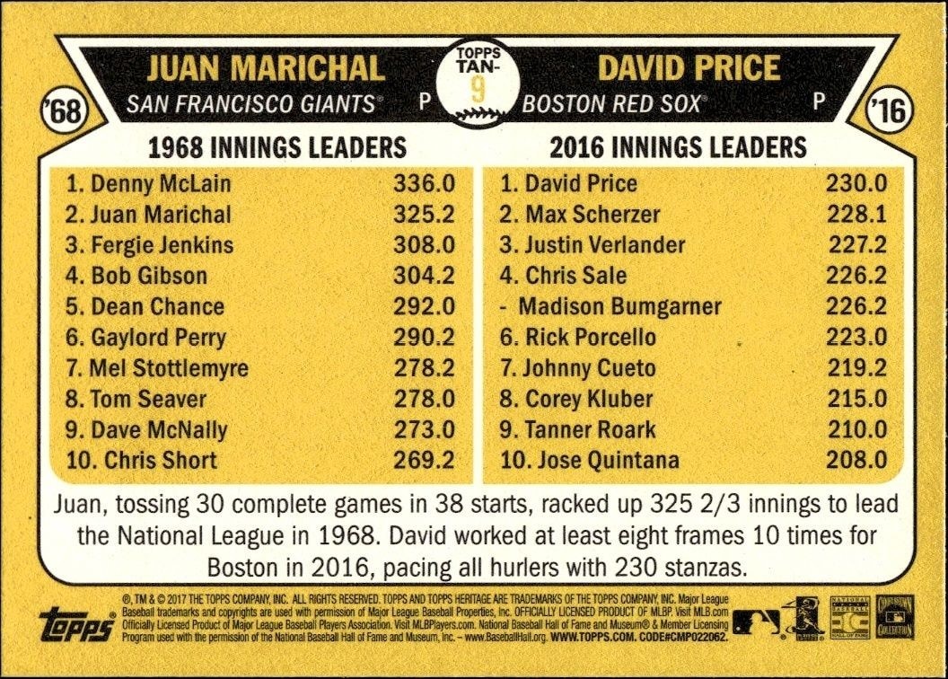 2017 Topps Heritage Juan Marichal #TAN-9 baseball trading card back