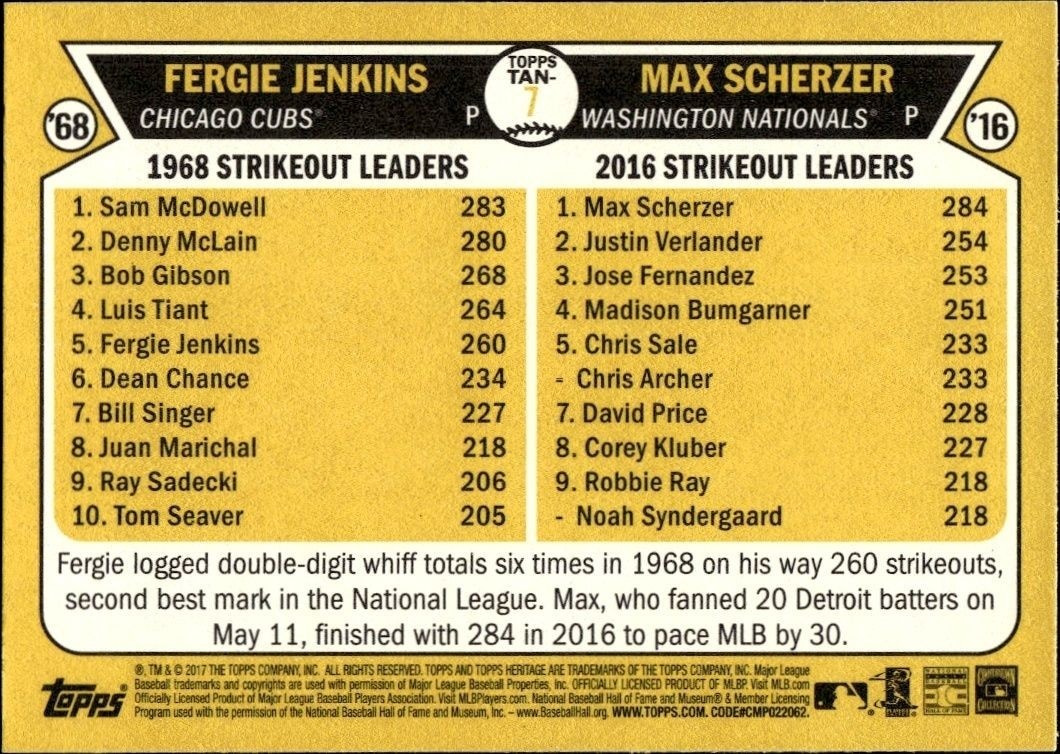 2017 Topps Heritage Fergie Jenkins #TAN-7 baseball trading card back