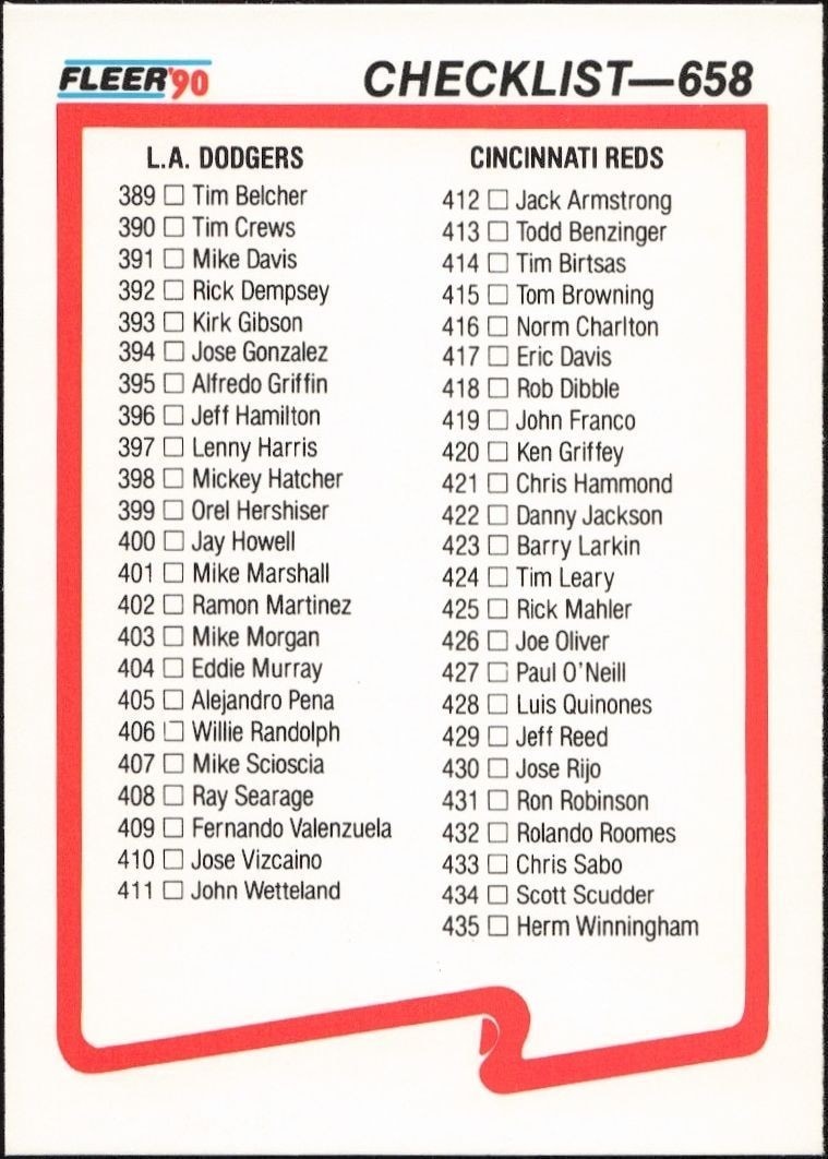 1990 Fleer Checklist #658 baseball trading card front
