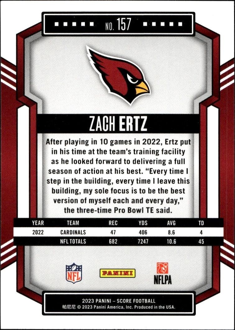 2023 Panini Score Zach Ertz #157 football trading card back