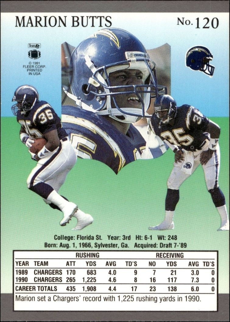 1991 Fleer Ultra Marion Butts #120 football trading card back