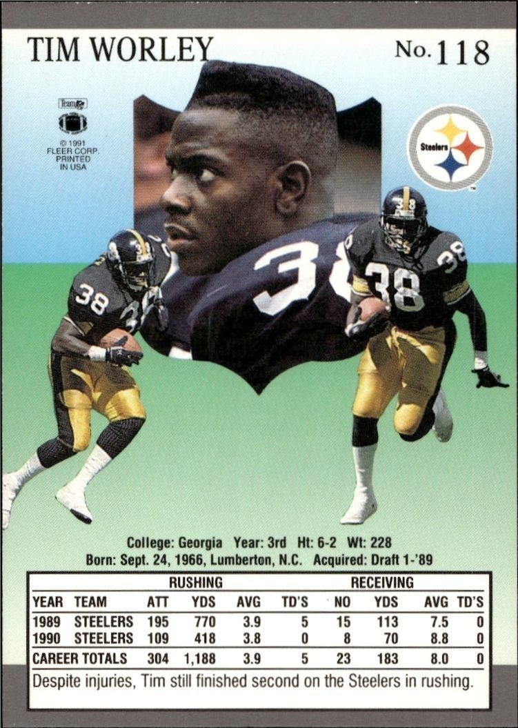 1991 Fleer Ultra Tim Worley #118 football trading card back