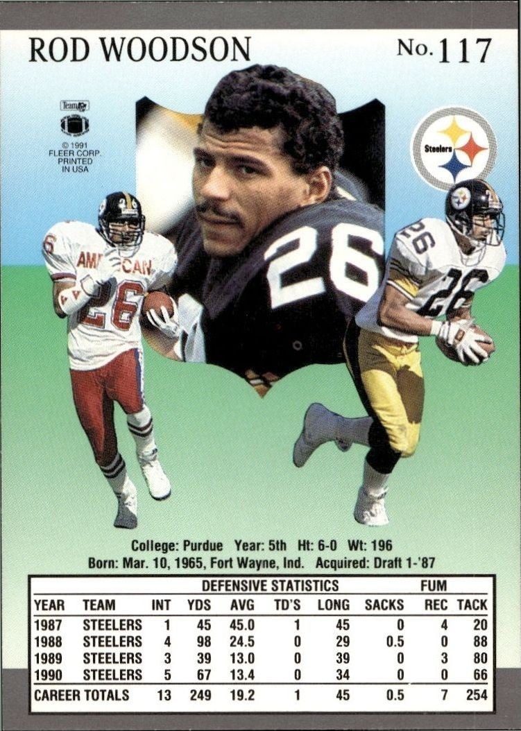 1991 Fleer Ultra Rod Woodson #117 football trading card back
