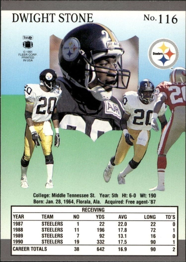 1991 Fleer Ultra Dwight Stone #116 football trading card back