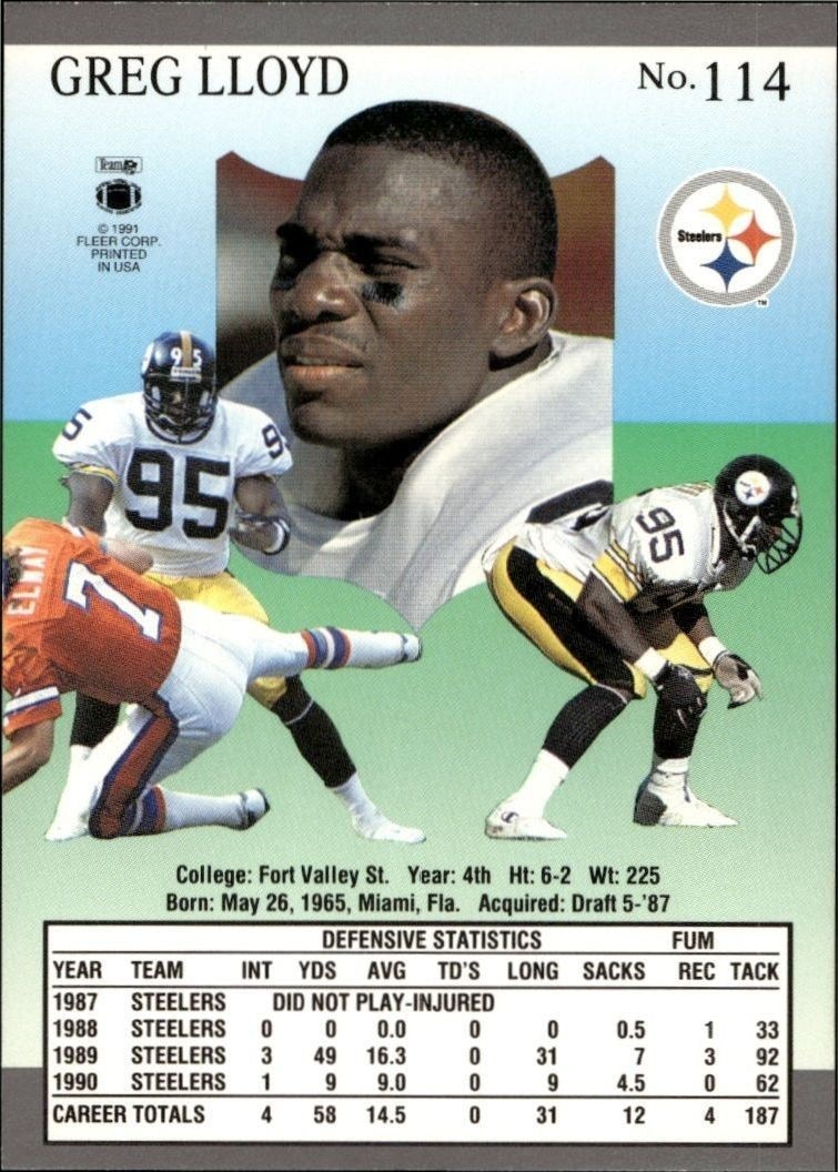 1991 Fleer Ultra Greg Lloyd #114 football trading card back