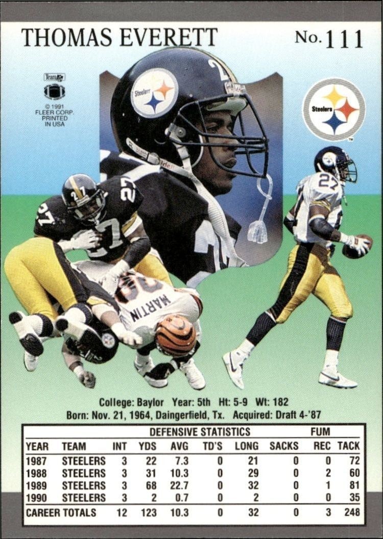 1991 Fleer Ultra Thomas Everett #111 football trading card back