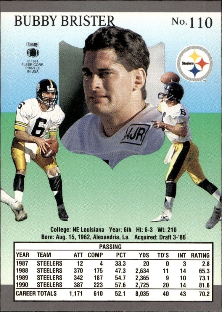 1991 Fleer Ultra Bubby Brister #110 football trading card back