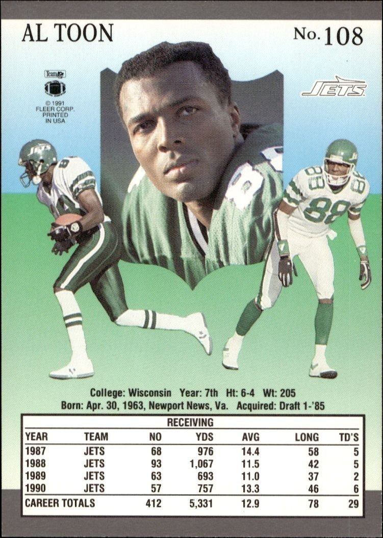 1991 Fleer Ultra Al Toon #108 football trading card back
