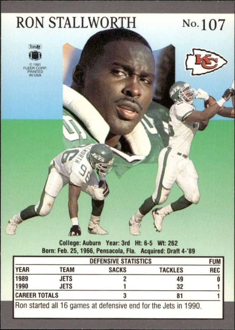 1991 Fleer Ultra Ron Stallworth #107 football trading card back