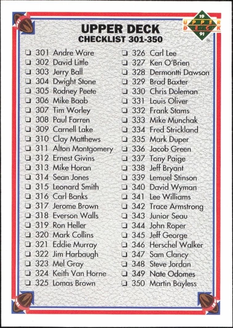 1991 Upper-Deck Checklist #400 trading card